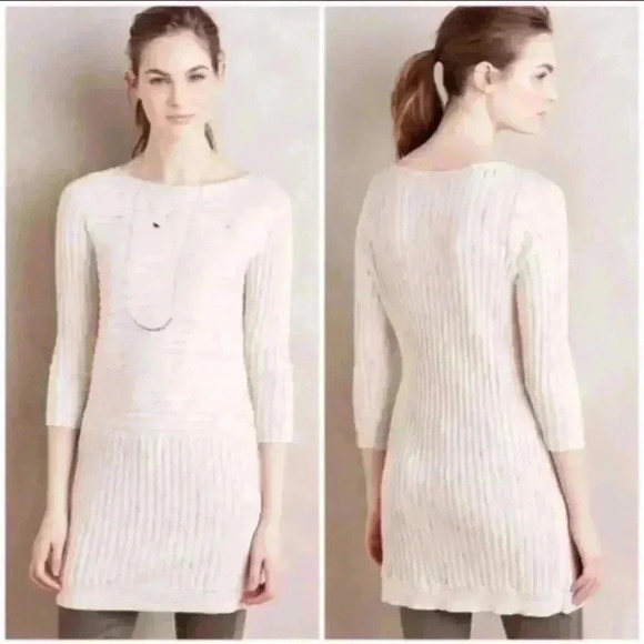 ANTHROPOLOGIE MOTH Oatmeal Heathered Ribbed Mini Dress Tunic Sweater Size XS - Picture 1 of 8